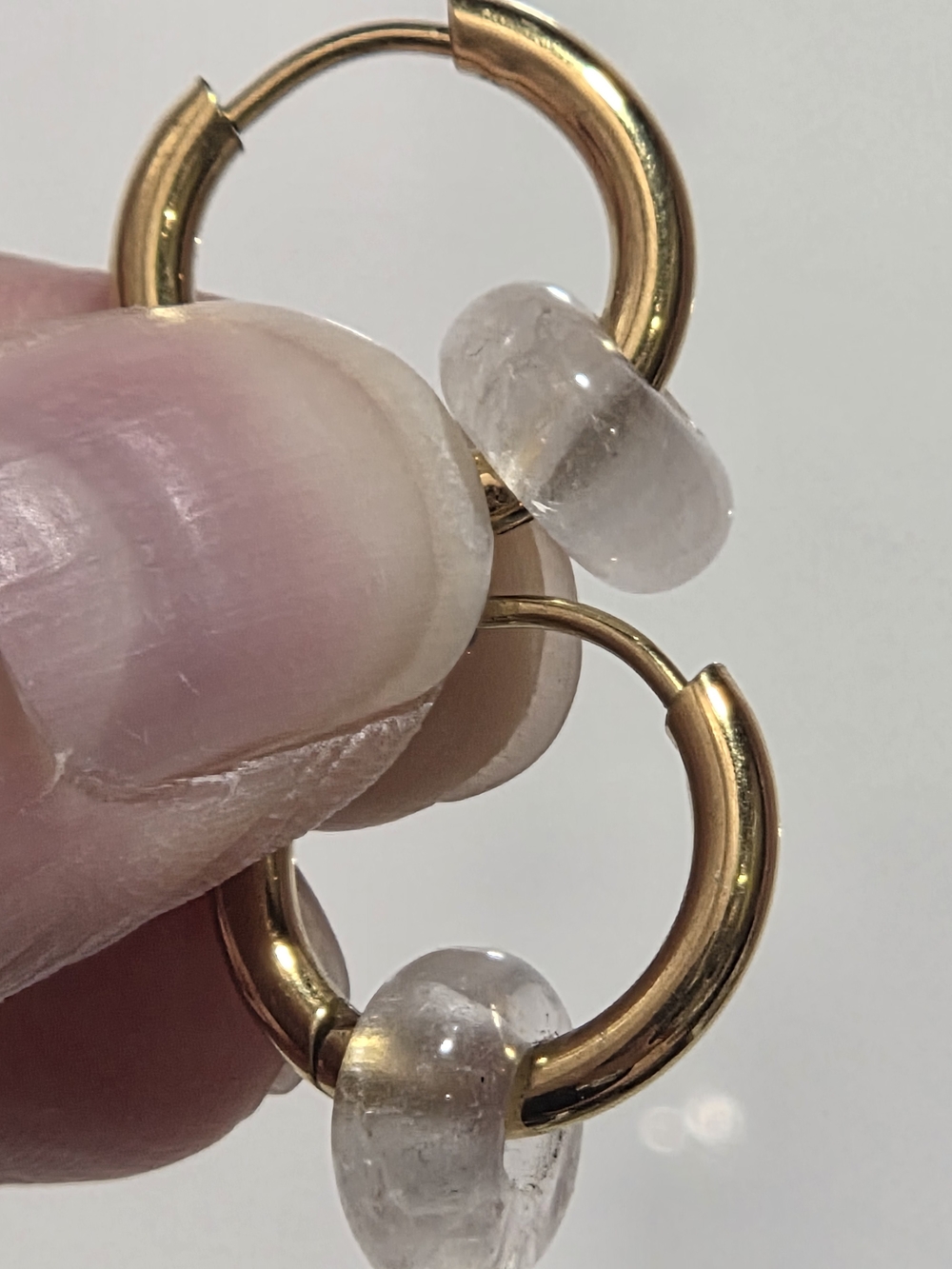 Gold Hoop Earrings with Clear Crystal Beads - Women's Jewelry